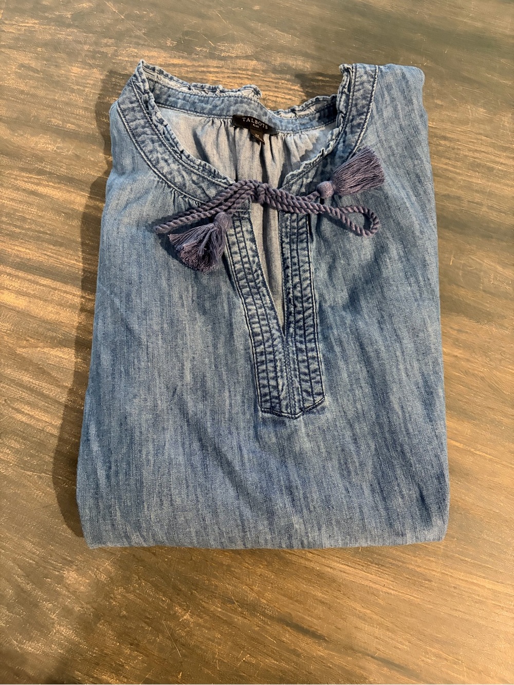 Talbots Light Blue Denim Tunic with Tassel Tie. Size 2X.